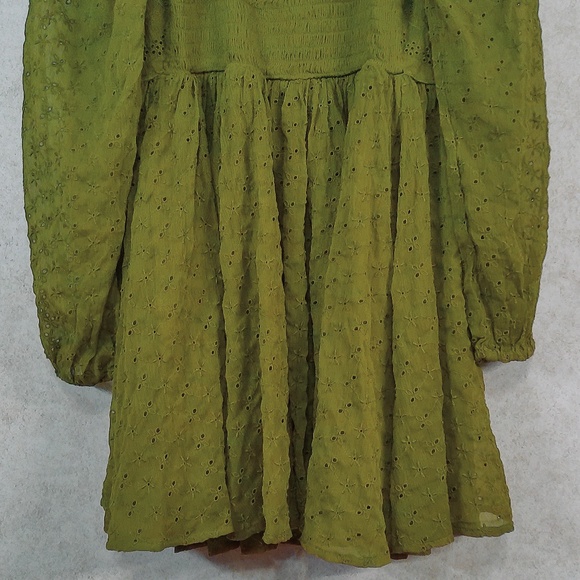 NWOT Free People Renaissance Eyelet Mini Dress, Olive Green, Fully Lined Sz Med. - Picture 7 of 9